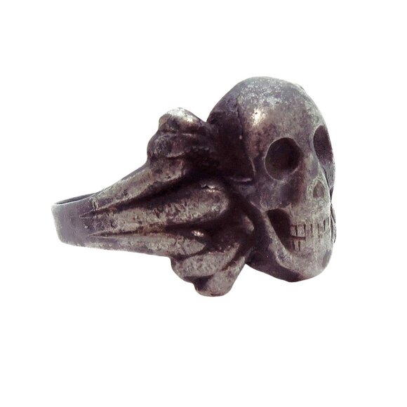 Antique 830 Silver Skull and Crossbones Unisex Gothic Ring  Norway Size 10.5 - Picture 6 of 10